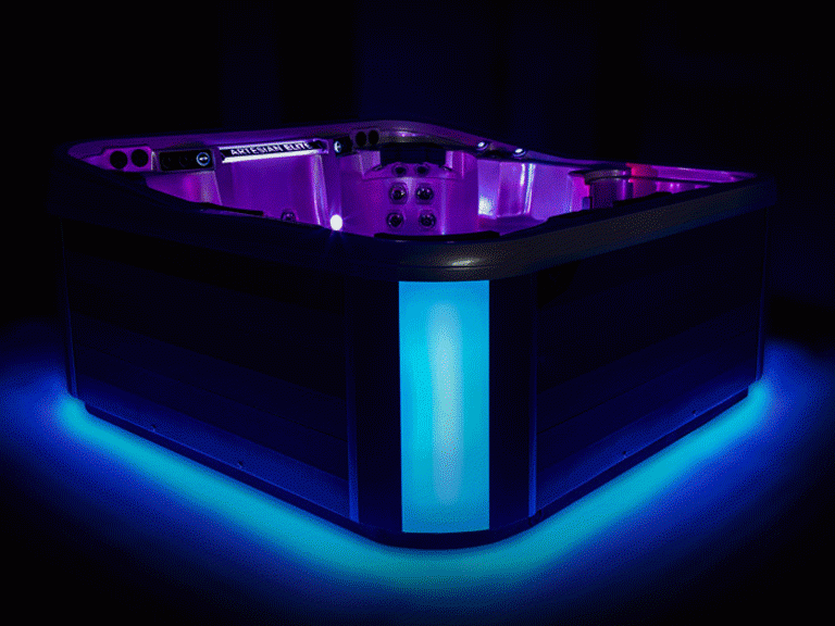 Artesian Spas™ hot tub with LED lighting features, showcasing hydrotherapy jets and a sleek design, ideal for relaxation and wellness in Reno NV and Sparks NV by Creative Hot Tub Designs.