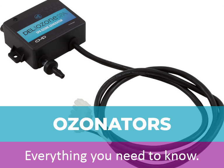 Ozonator device for hot tubs, labeled "DEL Ozone SPA," showcasing essential features for maintaining water quality and hygiene.